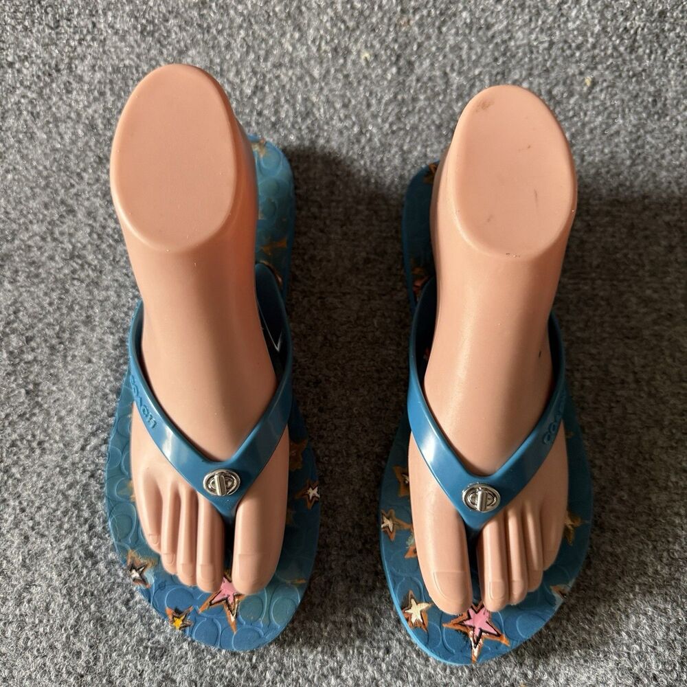 Coach Abbigail Flip Flop Sandals Blue Star Logo Rubber Women's US 8 UK 6 EU 38